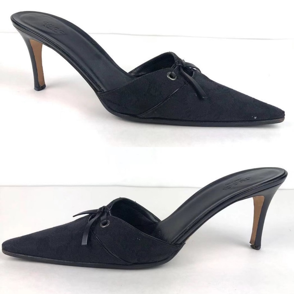 Gucci GG Canvas Mule Heels in Black